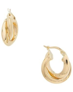 Italian Gold 14K 3X9Mm Knife Edge Double Hoop Earrings - Metallic