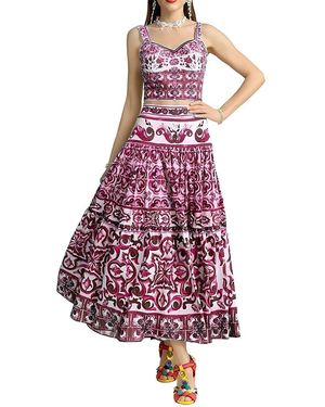 Linda Charm 2Pc Top & Midi Skirt Set - Purple