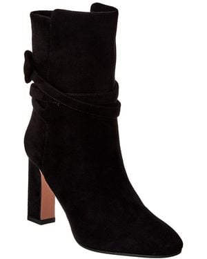 Aquazzura Very Bow Tie 85 Suede Bootie - Black