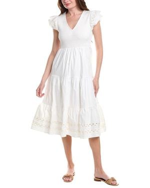 Sail To Sable V-Neck Smocked Midi Dress - White