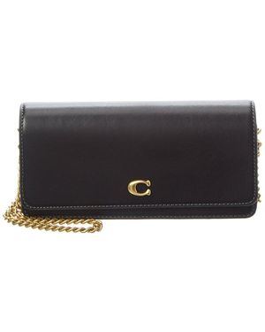 COACH Evie Leather Long Wallet With Chain - Grey