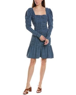 Ganni Seersucker Mini Dress - Blue