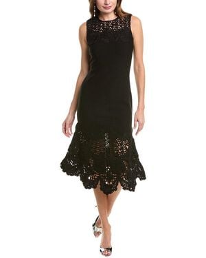 Oscar de la Renta Birdsnest Scallop Midi Dress - Black