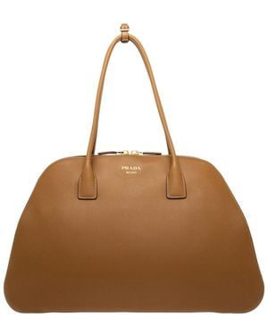 Prada Oversized Smooth Leather Satchel - Brown