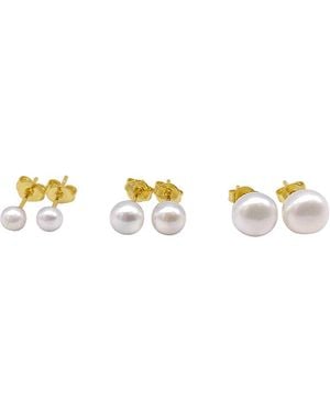 Adornia 14k Plated 5-10mm Pearl Studs - Metallic