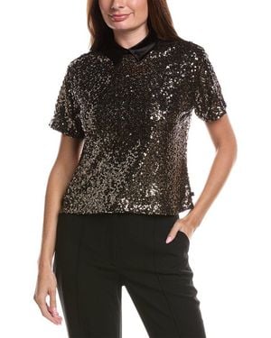 KARL LAGERFELD Sequin Short Sleeve Top - Black