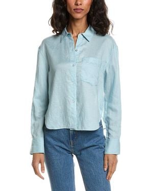 Theory Linen-Blend Boyfriend Shirt - Blue