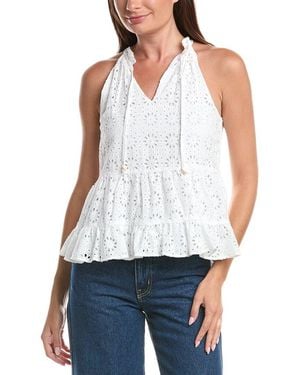 Cece High Neck Eyelet Top - White