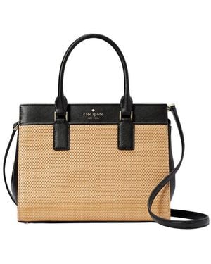 Kate Spade Cameron Medium Straw & Leather Satchel - Natural