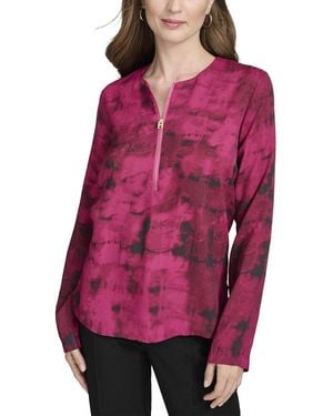 Halston Long Sleeve Quarter Zip Printed Blouse - Purple