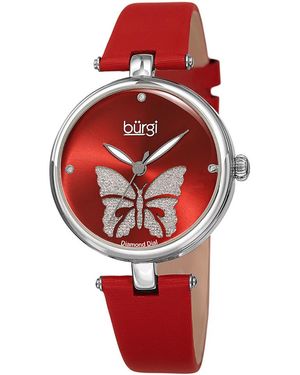 Burgi Burgi Satin Leather Diamond Watch - Red