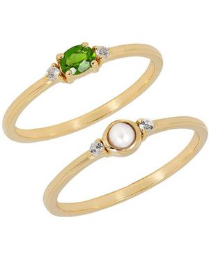 TIRAMISU 14K Plated 0.39 Ct. Tw. Gemstone & 3X3Mm Pearl Ring Set - Metallic