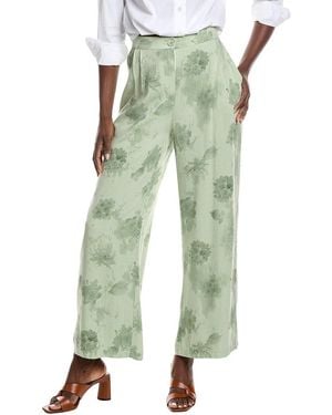 Gracia Elastic Waist Wide Leg Linen-Blend Pant - Green