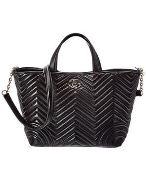 Gucci Gg Marmont Medium Leather Tote - Black