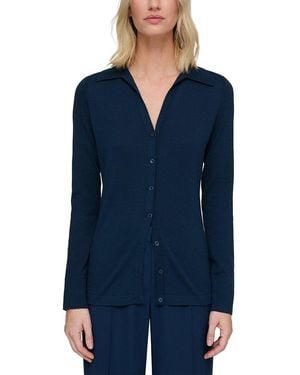 Lafayette 148 New York Button Front Silk-Blend Polo Cardigan - Blue