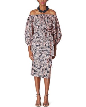 Carolina Herrera Off Shoulder Puff Sleeve Ruched Midi Dress - Red