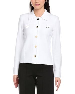 St. John Collared Boxy Knit Jacket - White