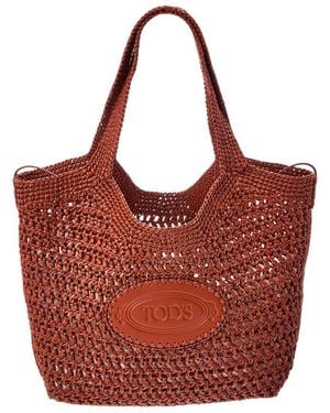 Tod's Logo Medium Raffia Tote - Red