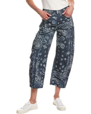Free People Good Luck Printed Barrel Jean - Blue