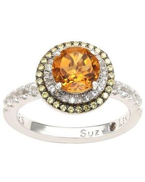 Suzy Levian 0.02 Ct. Tw. Diamond & Gemstone Double Halo Ring - White