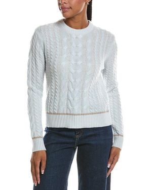 Forte Plaited Tipped Cable Crew Cashmere Jumper - White