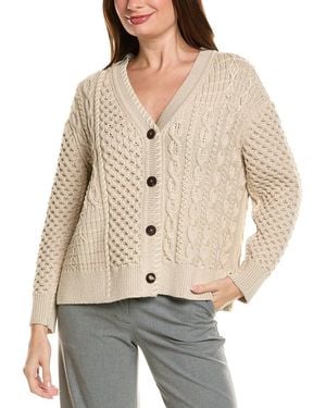Lafayette 148 New York Mixed Stitch Button Front Wool-Blend Cardigan - Natural