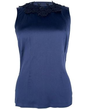 Dolce & Gabbana Floral Lace Applique Sleeveless Top, Size It (Authentic Pre-Loved) - Blue