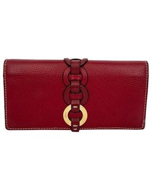 Chloé Burgundy Leather Darryl Ring-Detail Wallet (Authentic Pre-Loved) - Red