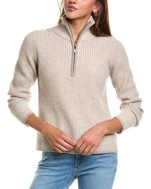 Forte Plaited Rib Zip Mock 100% Cashmere Jumper - Grey