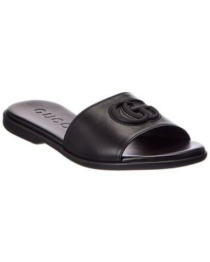 Gucci Double G Leather Sandal - Black