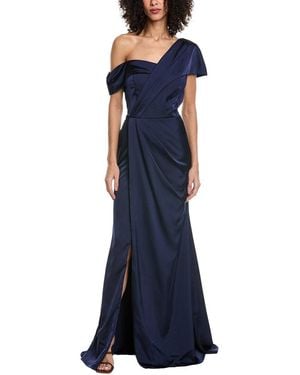 Rene Ruiz Asymmetric Off-Shoulder Crepe Gown - Blue
