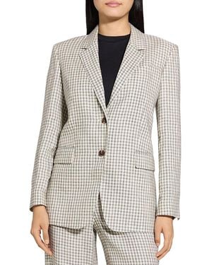 Theory Oversized Straight Linen-Blend Blazer - Grey