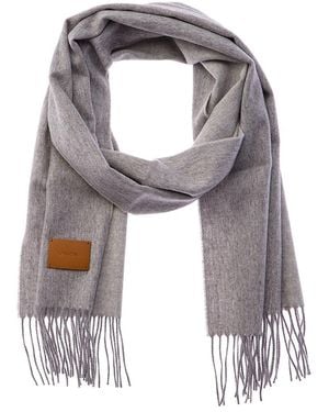 Vince Double-Face Solid Long Leather-Trim Wool & Cashmere-Blend Scarf - Grey