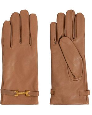 Reiss Harriet Leather Hardware Gloves - Brown