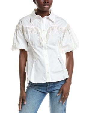 Gracia Pearl Fringe Shirt - White