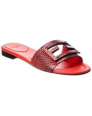 Fendi Baguette Python-Embossed Leather Sandal - Red