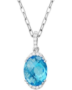 Diamond Select Cuts 14K Diamond .06 Ct. & 3.35 Ct. Topaz Necklace - Blue