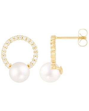Splendid 14k 0.38 Ct. Tw. Diamond & 7-7.5mmmm Pearl Earrings - Metallic