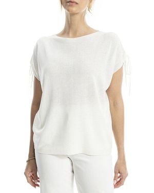 Max Studio Drawstring Sleeve Linen-Blend Top - White
