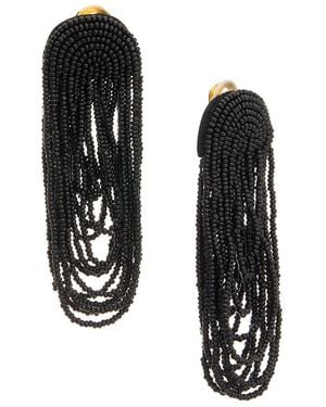 Oscar de la Renta Beaded Double Curtain Earrings - Black