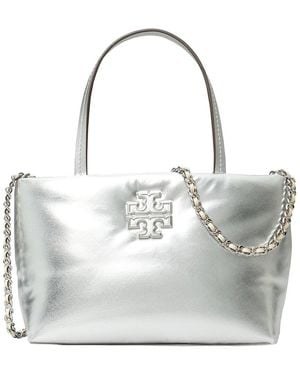Tory Burch Britten Metallic Puffy Mini Tote - Gray