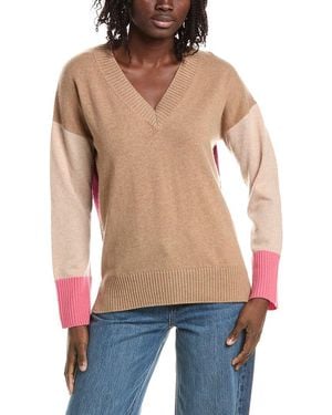 Isla Avery Longline Colorblock V-Neck Cashmere Sweater - Blue