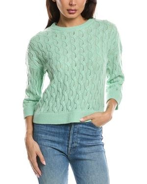 Forte 3/4-Sleeve Pointelle Cable Crewneck 100% Cashmere Jumper - Green
