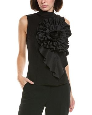 Gracia Ruffle Flower Detail Tank - Black