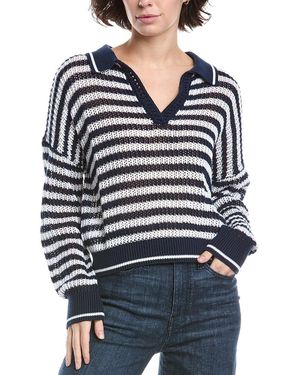 525 America Kimberly Stripe Tipping Polo Pullover - Blue