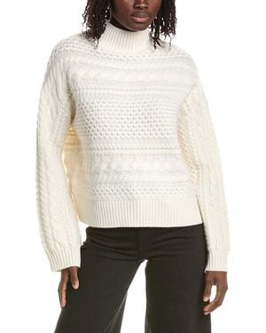 Isla Misha Horizontal Cable Mock Neck 100% Cashmere Sweater - White