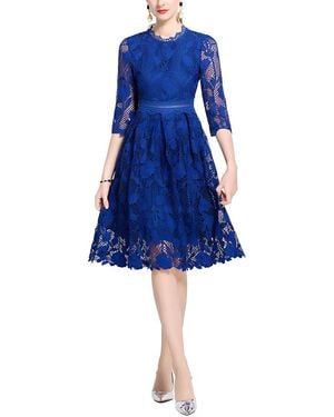 GABRIELA RICH 3/4 Sleeve Midi Dress - Blue