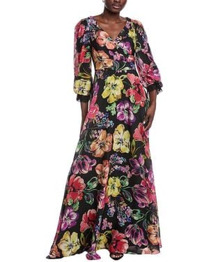Teri Jon Floral Chiffon Silk Gown - Red