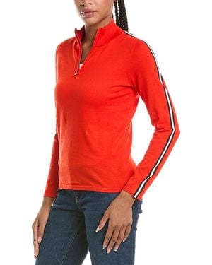 N.Peal Cashmere Stripe Sleeve Half Zip Cashmere-Blend Pullover - Red