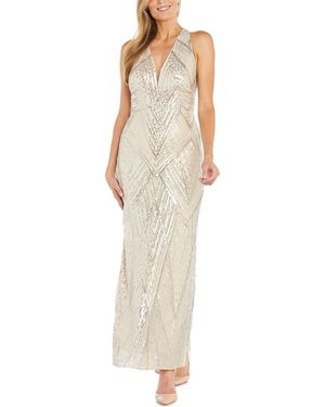 R & M Richards Sequin Geometric Gown - White